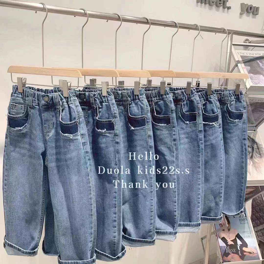 2022 spring and summer new middle-aged children's denim wide trousers girls thin fashion high waist Western style loose mopping trousers