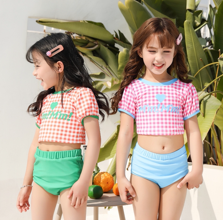 Korean children's clothing children's swimsuit 2021 new medium and large girls letters cute two-piece swimsuit sunscreen swimming summer clothes