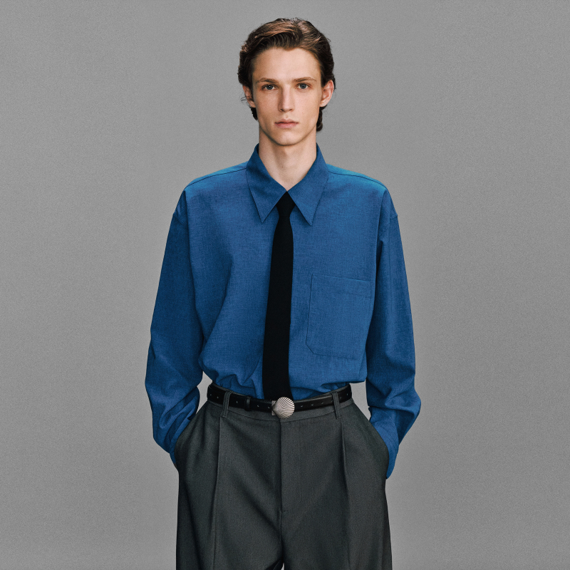 「Hayd」Textured Draped Long-Sleeved Shirt Monody Silhouette