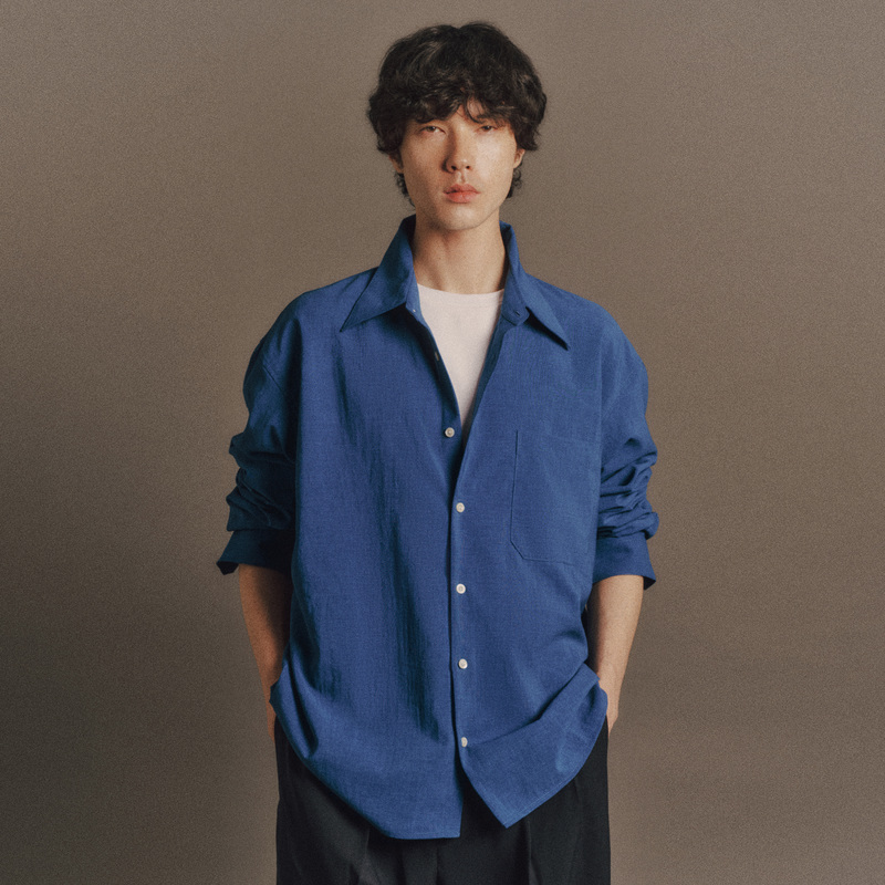 「Hayd」Textured Draped Long-Sleeved Shirt Monody Silhouette