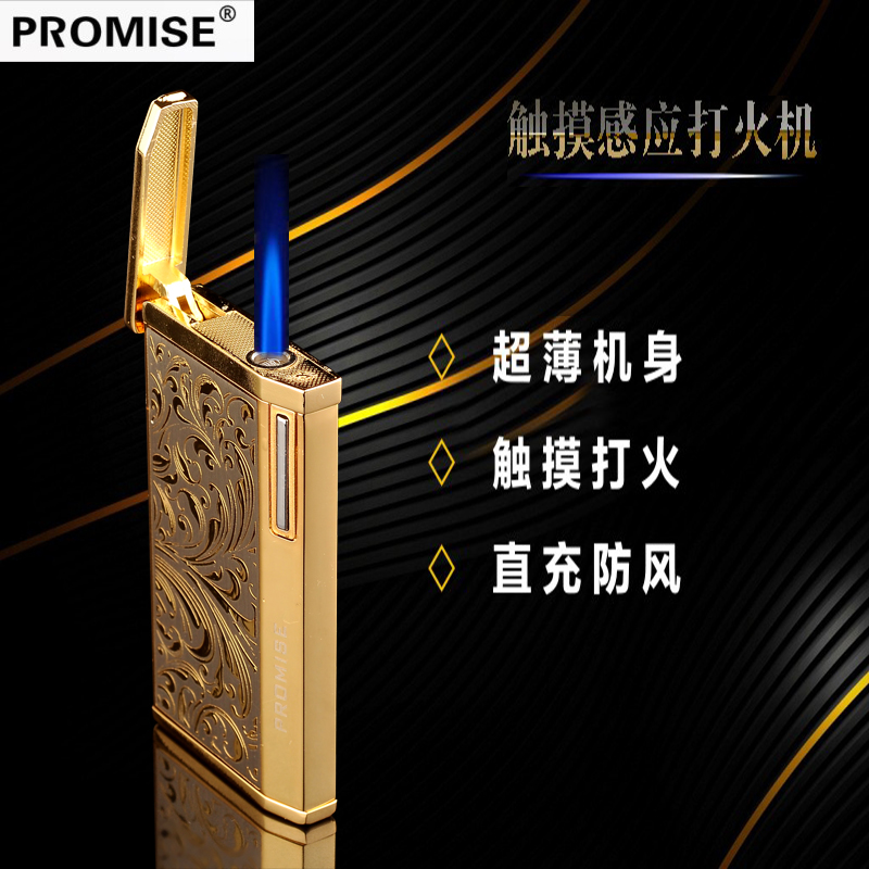 Купить Газовая зажигалка promise充气超薄打火机电子防风直冲触摸个性创意专柜正品包邮 BN/228 в ...