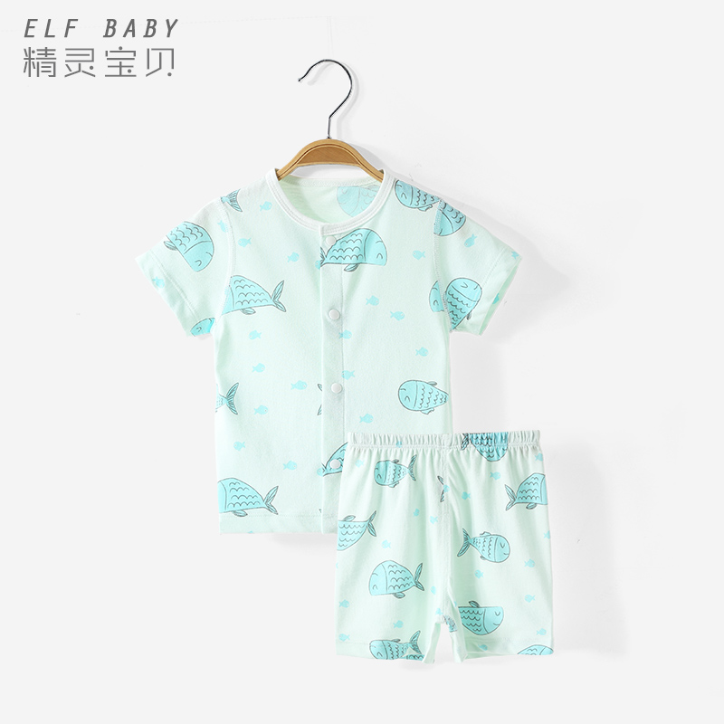 Elf Baby Baby Pyjama Summer Thin điều hòa nhiệt độ Suit bé Short Sleeve Set Summer bông Baby Baby Quần áo.