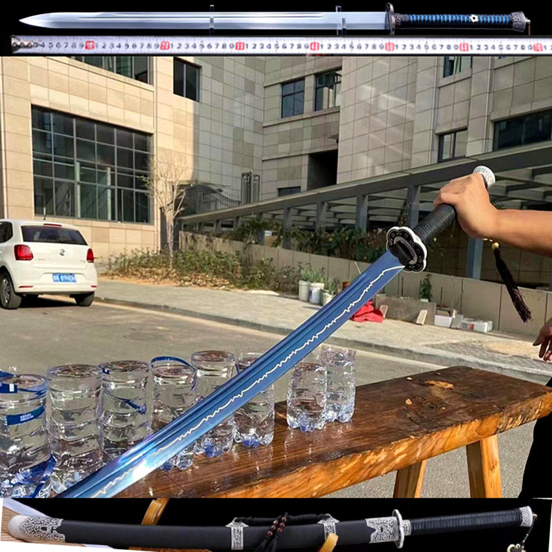 Longquan Zhen Villa Residence Bao Sword Tang Cross Knife Integrated Embroidery Spring Knife Collection Manganese Steel Martial Arts Knife Sword Cutter Cold Weapon Unopened Blade