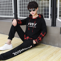 Autumn 10 boys suit 11 junior high school students fake two pieces 12 middle and Big Boy 15-year-old plaid sweater 17 handsome two-piece set