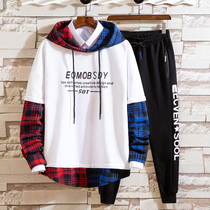 2021 New 12 boys hooded clothes fat big boy mens long sleeve loose suit 13 handsome 14 boys 15 years old