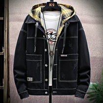 Big boy denim coat 2021 spring and autumn mens 16 year old fat junior high school students 12 hooded fake two denim jacket