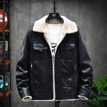 Boy plus velvet leather winter clothing 12-15 years old foreign student fat big boy thick coat autumn winter jacket Korean version of tide