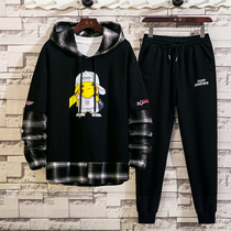 Boys autumn suit 12-15 years old long sleeve sweater 13 junior high school students loose 17 teenagers handsome two-piece set