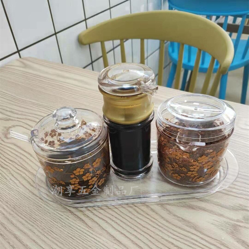 Kitchen cooking oil bottle acrylic printing three-flavor four-piece combination set dining room canteen seasoning pepper oil tank box
