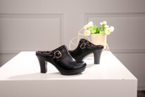 New Fashion Women Slippers Warm Casual Home Try Dressing Room Leather Slippers High Heel Cotton Tug