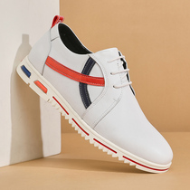 New 2022 Men Casual Trendy Leather Shoes Small White Shoes Round Head Low Heel Leather Shoes Men Shoes 100 Hitch Slippers