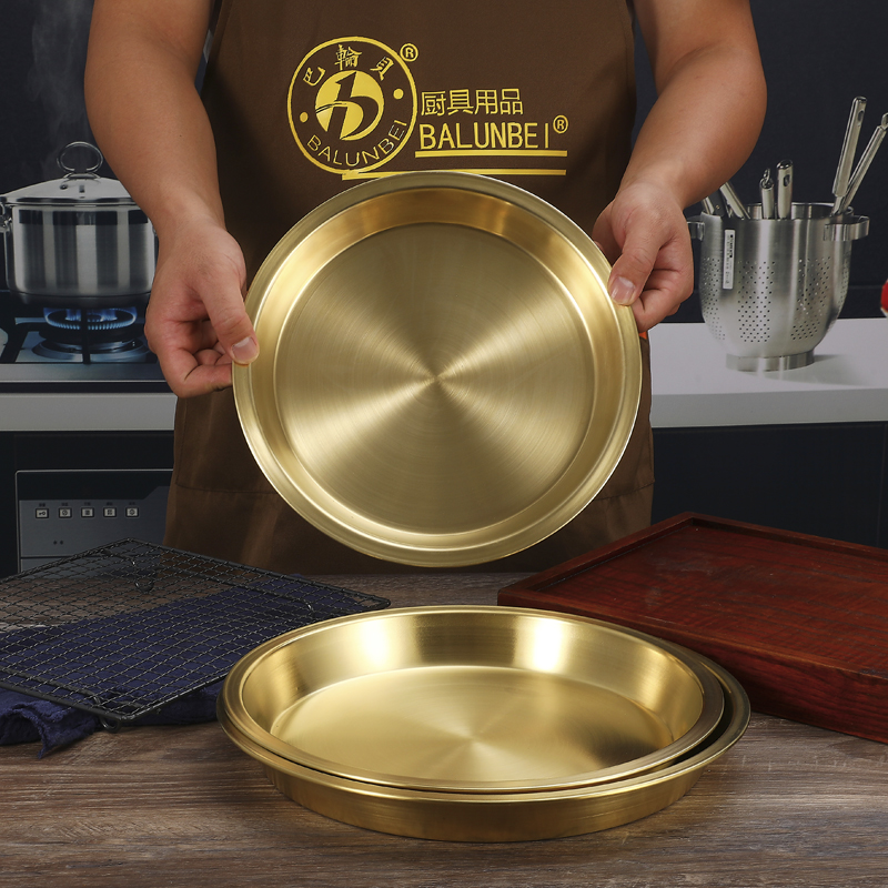 Thickened Pure Brass Plate Wellness Bronze Ware Cake Desserts Pan Water Fruit Tray Home Steamed Fish Steamed Chicken Copper Disc Bronzer