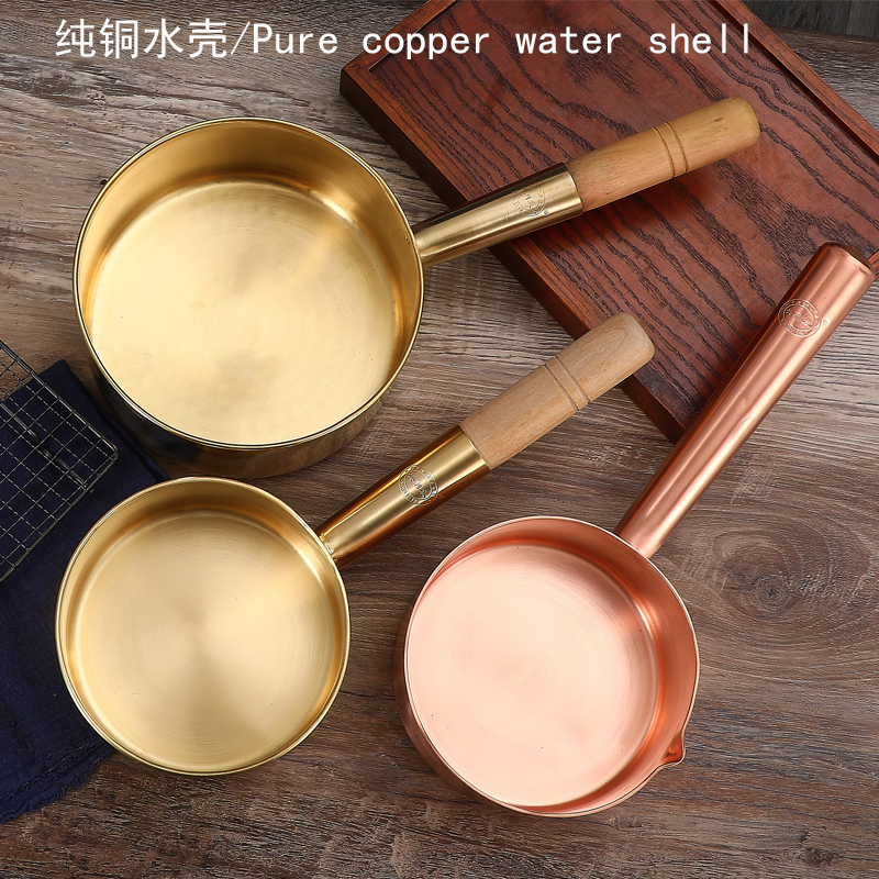 Water Ladle, Water Spoon, Household Kitchen Pure Copper Wooden Handle Brass Water Scoop, Purple Copper All-Copper Water Ladle, Water Spoon, Soup Spoon, Copper Ladle
