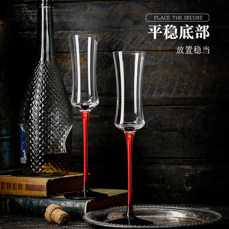 Household Black-Tie Crystal Champagne Glass, Red-Stemmed Cocktail Glass, Small Wine Glass, Brandy Glass, Wine Set Household Black-Tie Crystal Champagne Glass, Red-Stemmed Cocktail Glass, Small Wine Glass, Brandy Glass, Wine Set