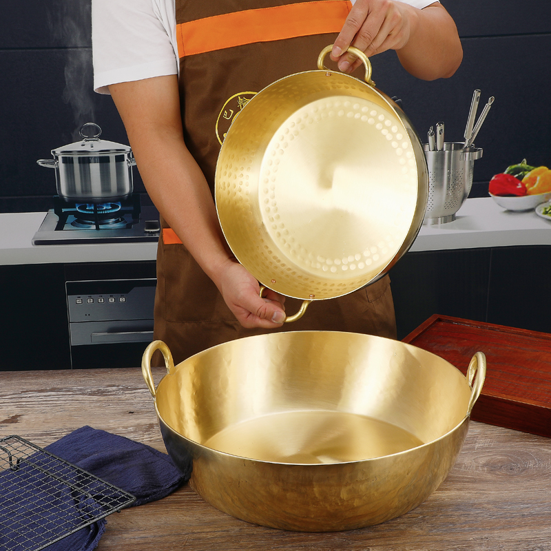 Red Copper Brass Japan Style Cuisine Gold Rich to pan copper broth pan pure copper heathen Fry Pan Flat-bottomed Gas Furnace