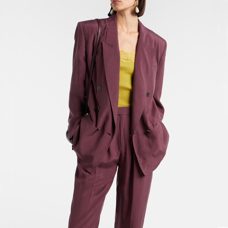 Ding Edition 2026 Spring/Summer Yangshulin Women's Mid-Length Suit Jacket in Mulberry Silk, Double-Breasted, Thin Casual Blazer