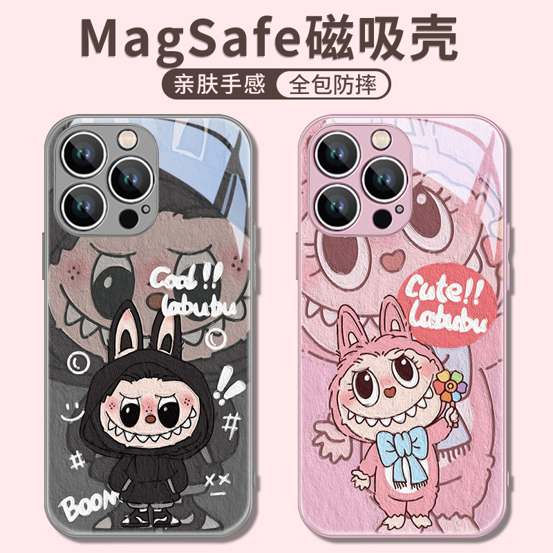 Pop Mart labubu Apple 16 携帯電話ケース 磁気吸引 iphone15promax new 11 カップル 14plus labubu 13 ブラケット 12 Xiaomi 15 Huawei pura70mate60 に適合