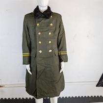 Old stock 93 years public hair olive green large coat of living velvet detachable Mao collar old Army coat collection