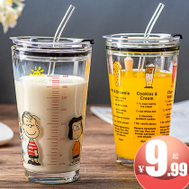Pomelo rice a transparent graffiti glass net Red Bull milk juice cup Sealed childrens straw water cup Scale cup