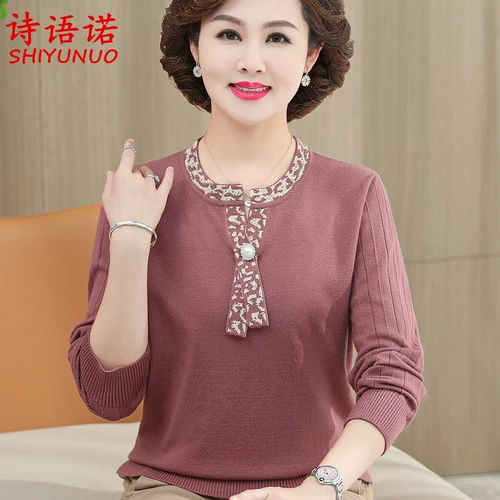 Осенний свитер, модная трикотажная приятная телу рубашка для матери, для среднего возраста, коллекция 2023, в западном стиле
