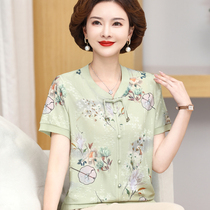 New Chinese style mothers clothing summer national style short-sleeved T-shirt middle-aged and elderly womens fashionable ice silk shirt thin top suit