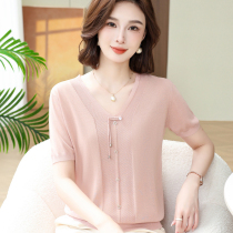 Mother Summer Fashion Fashion Country Wind Ice Silk Sweatshirt Foreign Air Short Sleeve T-Shirt Mid-Old Womans Mothers Day vêtements