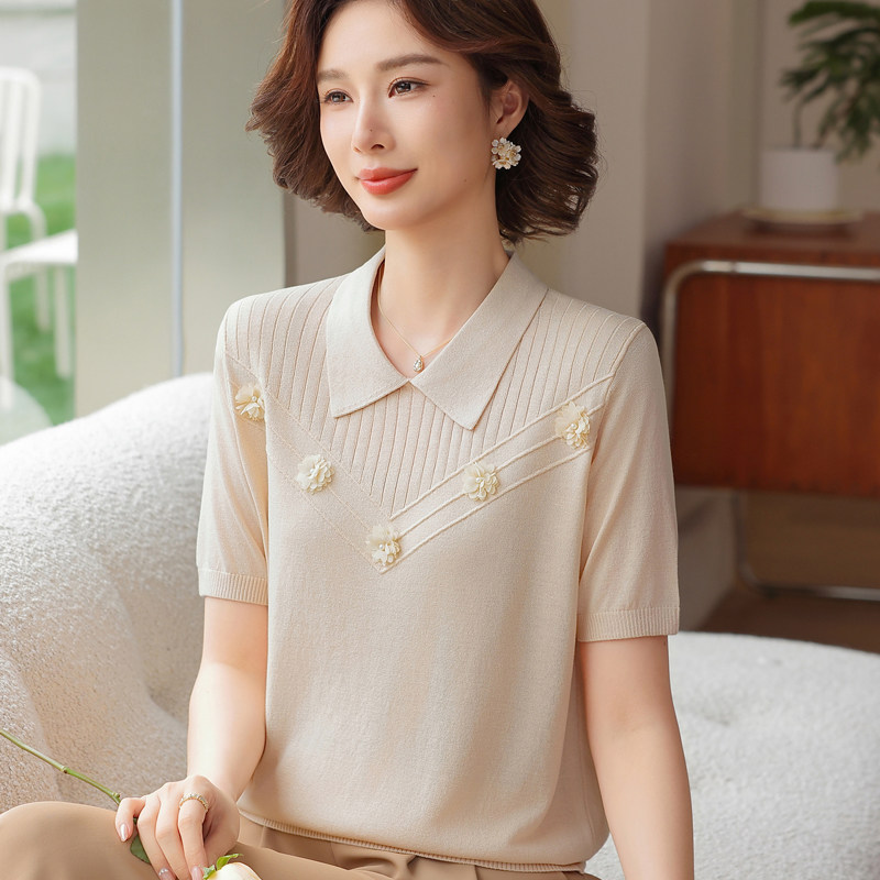 年轻妈妈夏装短袖T恤2026新款母亲节中老年女装夏季冰丝小衫套装