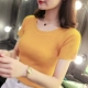 Áo len ngắn tay Áo sơ mi tay lửng ngắn tay ngắn cổ áo len mỏng cổ thấp 2018 mùa xuân và mùa thu nữ bó sát - Đan Cardigan áo khoác len nữ ngắn