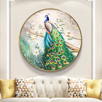 Peacock decorative painting entrance counter European pure hand-painted oil painting American living room dining room corridor round hanging painting