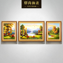 Jianou living room decoration painting landscape landscape oil painting sofa background wall triple painting Feng Shui Xuan Fu Luo treasure basin