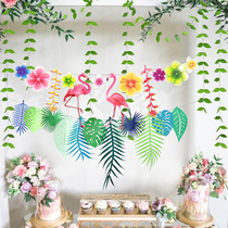 Kindergarten class Ring charm mother and baby shop spring theme activities Background wall decoration plant leaves pull flowers