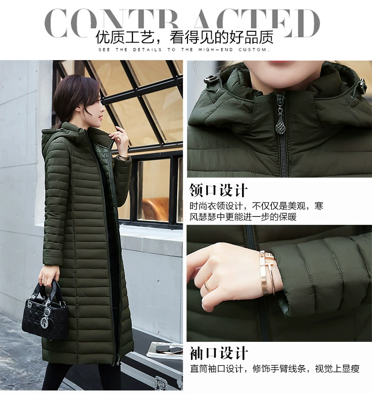 Áo khoác cotton chống mùa cho nữ dài và nhẹ, mỏng Phiên bản Hàn Quốc của áo khoác cotton trùm đầu xuống áo khoác cotton trung tính cho mẹ