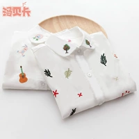 Áo sơ mi cotton bé gái mùa xuân và mùa thu tay dài Big Boy Hàn Quốc Áo trắng thêu áo sơ mi nữ đáy shop quan ao tre em