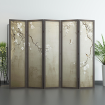New Chinese style custom screen partition wall Living room folding mobile solid wood room Office hotel landscape folding screen