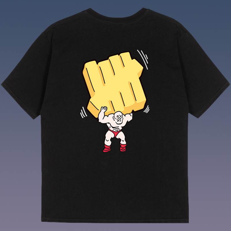 Unbeatable Five Stripes Hiauto Und Summer Crew Neck Short Sleeve Strongman Print Unisex Couple T-Shirt