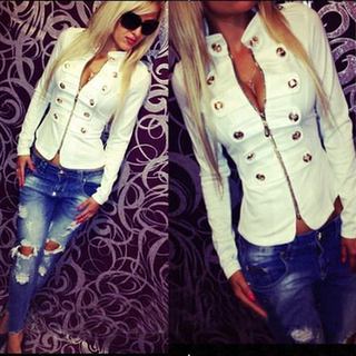 欧美风双排扣性感弹力修身小外套