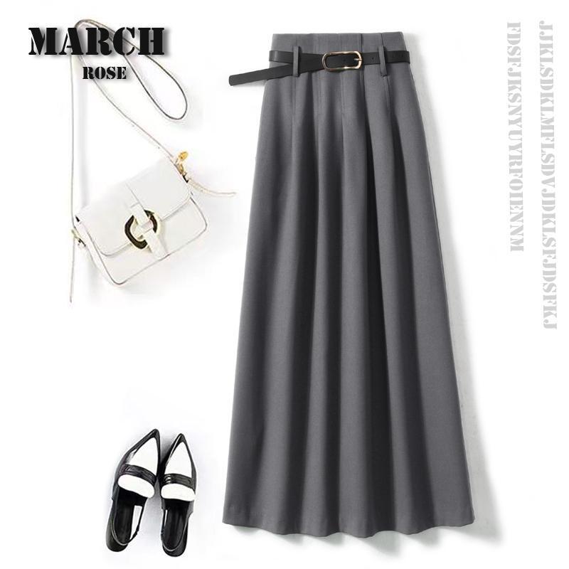 March Rose/High-Waisted A-Line Midi Skirt for Women, Suitable for Spring, Autumn, and Winter. High-End and Elegant Style, Pleated Skirt That Reaches the Ankles