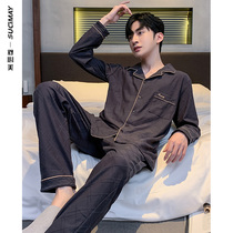 Pajamas men spring and autumn cotton long sleeve trousers Four Seasons home clothing autumn and winter cotton large size cardigan Plaid set