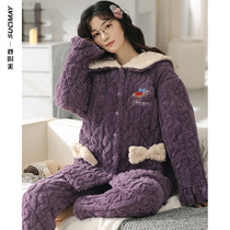 Pajamas women 2021 new winter Arctic Velvet cotton thickened plus velvet home clothing autumn and winter coral velvet set