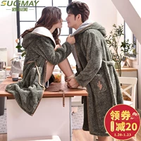 Coral nhung vài chiếc váy ngủ nữ mùa đông trùm đầu ren nam áo choàng flannel mùa thu và mùa đông kích thước lớn đồ ngủ nhà dịch vụ đầm ngủ nữ