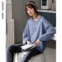 Pajamas female spring and autumn cotton long sleeve autumn cotton thin 2021 new autumn winter large size plus fat home clothes