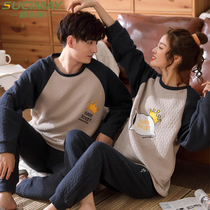 Couple pajamas autumn and winter womens air cotton cotton long sleeve sandwich cotton mens spring and autumn thin home wear suit