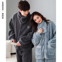 Coral velvet couple pajamas women autumn and winter padded velvet warm flannel home clothing men suit