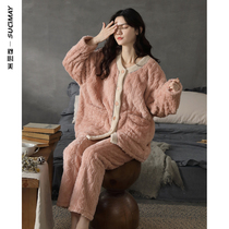 Pajamas women winter coral velvet thickened plus velvet warm size flannel home clothing winter cartoon sweet set