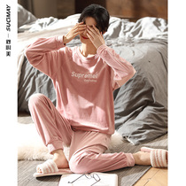 Coral velvet pajamas womens autumn and winter thin size ladies flannel Winter Island velvet Spring and Autumn Home clothing set