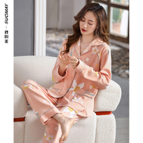 2022 new pajamas women Spring and Autumn Autumn cotton long sleeve casual home wear Women plus size set