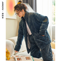 Pajamas women winter coral velvet clip cotton-padded jacket three layers of thick super-thick standing collar home clothes 2021 New