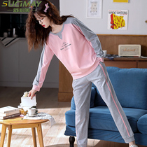 2021 new pajamas women spring and autumn cotton long sleeves cotton autumn winter Net red explosion home clothing set