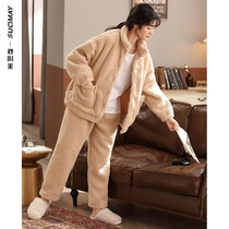 Coral velvet pajamas ladies winter thickened plus velvet warm home clothing autumn and winter flannel 2021 new set