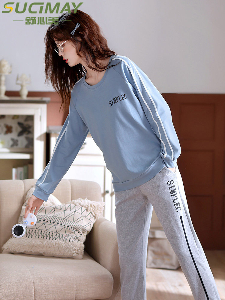 2021 new pajamas women's spring and autumn long-sleeved pure cotton autumn and winter home service suits can be worn outside in winter